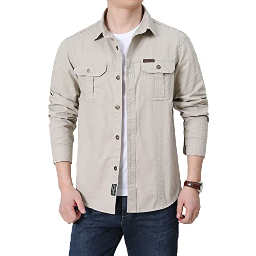 YOUCAI Outdoor Hemden Herren Safari Hemd UV Schutz Langarm Schnelltrocknend Funktionsshirt Tactical Hemd Leicht Trekkinghemd Arbeitshemd Militär Jacke,Beige,3XL von YOUCAI