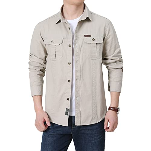 YOUCAI Outdoor Hemden Herren Safari Hemd UV Schutz Langarm Schnelltrocknend Funktionsshirt Tactical Hemd Leicht Trekkinghemd Arbeitshemd Militär Jacke,Beige,3XL von YOUCAI