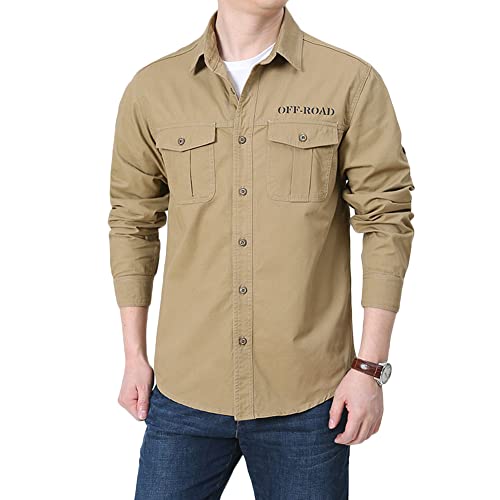 YOUCAI Outdoor Hemden Herren Safari Hemd UV Schutz Langarm Schnelltrocknend Funktionsshirt Tactical Hemd Leicht Trekkinghemd Arbeitshemd Militär Jacke,Khaki2,3XL von YOUCAI