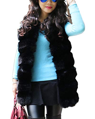YOUCAI Weste Faux Pelz Damen Winter Kunstpelz Weste Elegant Ärmellos Lange Weste Warm Winterjacke Felljacke Oberteile Outwear,M,Schwarz von YOUCAI