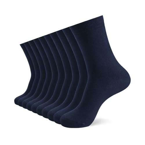 YOUCHAN 10 Paar Business Socken für Herren und Damen ohne Naht Atmungsaktiver Baumwoll Diabetikersocken Navy Blau 35-38 von YOUCHAN