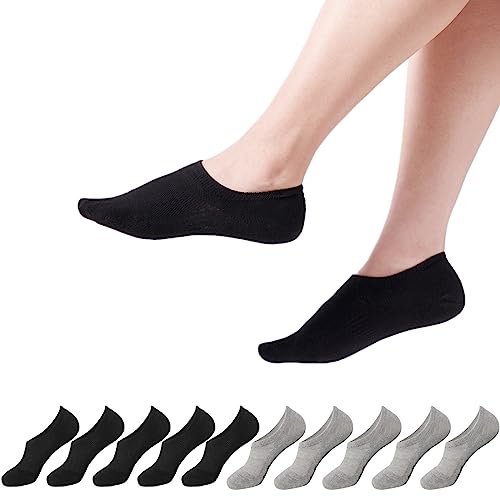 YOUCHAN 10 Paar Sneaker Socken Damen Herren Füßlinge Kurzesocken Silikonpad 39-42 Schwarz Grau von YOUCHAN