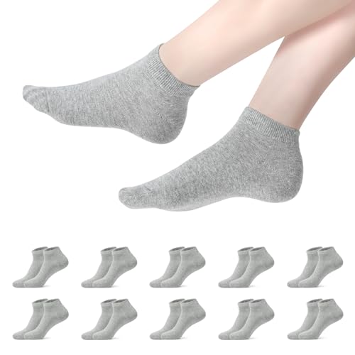 YOUCHAN 10 Paar Sneaker Socken Herren Damen Baumwolle Sportsocken Komfortabel Laufsocken Halbsocken Grau 35 38 von YOUCHAN