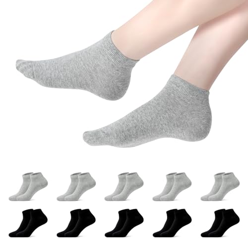 YOUCHAN 10 Paar Sneaker Socken Herren Damen Baumwolle Sportsocken Komfortabel Laufsocken Halbsocken Schwarz Grau 35 38 von YOUCHAN