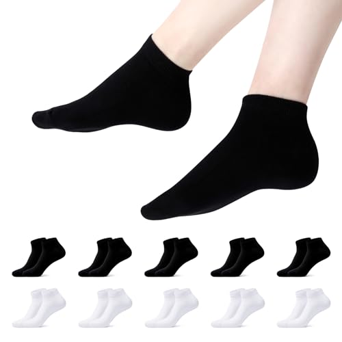 YOUCHAN 10 Paar Sneaker Socken Herren Damen Baumwolle Sportsocken Komfortabel Laufsocken Halbsocken Schwarz Weiß 35 38 von YOUCHAN