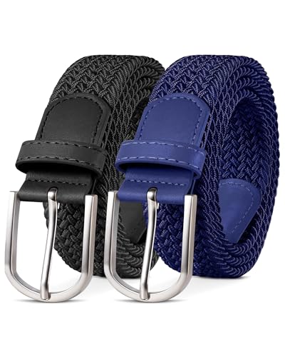 YOUCHAN 2er-Pack Gürtel für Damen und Herren Gürtel Elastische Flechtgürtel 3,3 cm Stretchgürtel mit Verstellbarer Dehnbarer Stoffgürtel Unisex Schwarz + Blau 100 cm von YOUCHAN