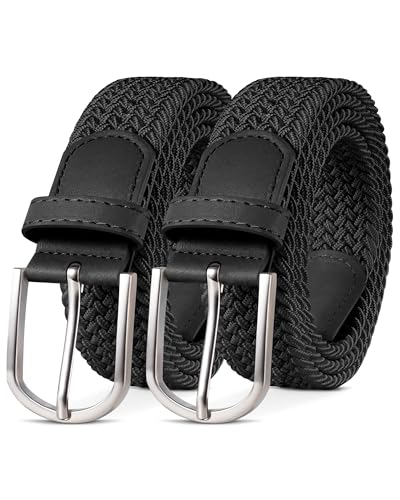 YOUCHAN 2er-Pack Gürtel für Damen und Herren Gürtel Elastische Flechtgürtel 3,3 cm Stretchgürtel mit Verstellbarer Dehnbarer Stoffgürtel Unisex Schwarz + Schwarz 100 cm von YOUCHAN