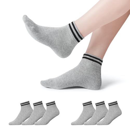 YOUCHAN 6 Paar Sneaker Socken Herren Damen Retro Kurze Socken Baumwolle Komfortabel Knöchelsocken Grau 35-38 von YOUCHAN