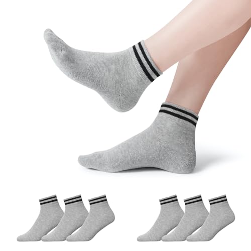 YOUCHAN 6 Paar Sneaker Socken Herren Damen Retro Kurze Socken Baumwolle Komfortabel Knöchelsocken Grau 39-42 von YOUCHAN