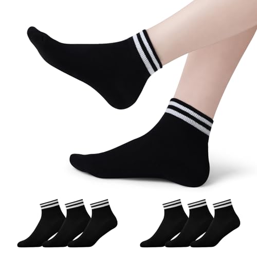 YOUCHAN 6 Paar Sneaker Socken Herren Damen Retro Kurze Socken Baumwolle Komfortabel Knöchelsocken Schwarz 35-38 von YOUCHAN