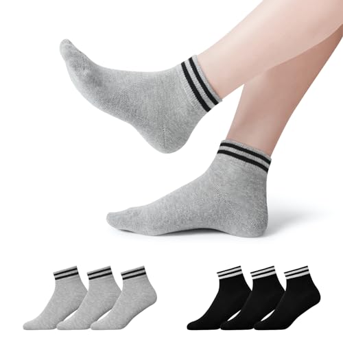 YOUCHAN 6 Paar Sneaker Socken Herren Damen Retro Kurze Socken Baumwolle Komfortabel Knöchelsocken Schwarz Grau 35-38 von YOUCHAN