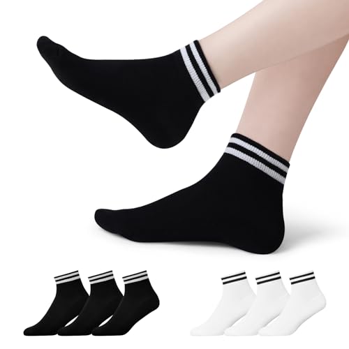 YOUCHAN 6 Paar Sneaker Socken Herren Damen Retro Kurze Socken Baumwolle Komfortabel Knöchelsocken Schwarz Weiß 35-38 von YOUCHAN