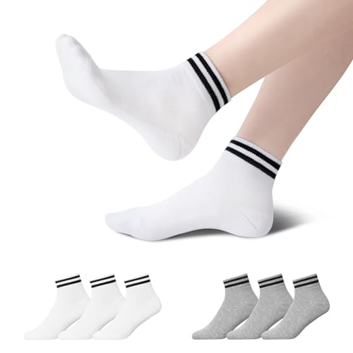 YOUCHAN 6 Paar Sneaker Socken Herren Damen Retro Kurze Socken Baumwolle Komfortabel Knöchelsocken Weiß Grau 39-42 von YOUCHAN