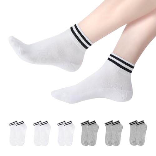 YOUCHAN 6 Paar Sneaker Socken Herren Damen Retro Kurze Socken Baumwolle Komfortabel Knöchelsocken Weiß Grau 43-46 von YOUCHAN