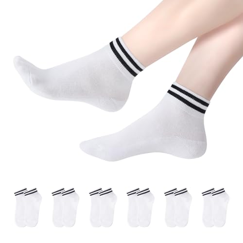 YOUCHAN 6 Paar Sneaker Socken Herren Damen Retro Kurze Socken Baumwolle Komfortabel Knöchelsocken Weiß 43-46 von YOUCHAN