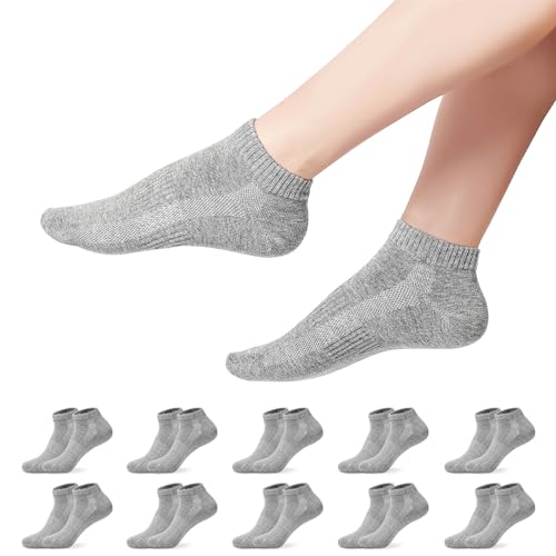 YOUCHAN Sneaker Socken Damen Herren 10 Paar Atmungsaktives Mesh Sportsocken Kurze Halbsocken Baumwollsocken-Grau 39-42 von YOUCHAN