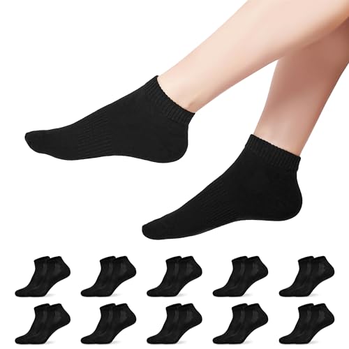 YOUCHAN Sneaker Socken Damen Herren 10 Paar Atmungsaktives Mesh Sportsocken Kurze Halbsocken Baumwollsocken-Schwarz 35-38 von YOUCHAN