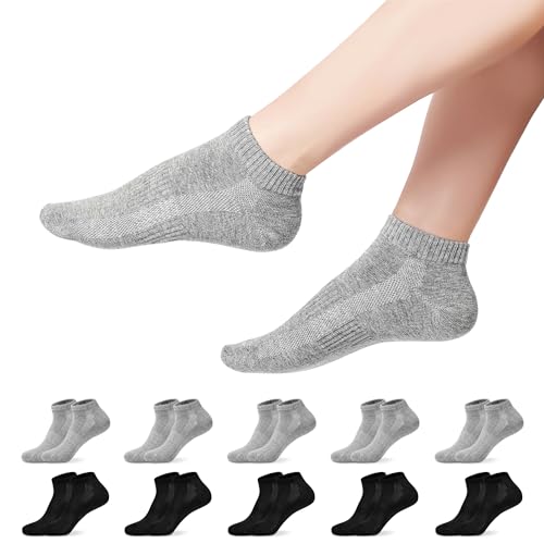 YOUCHAN Sneaker Socken Damen Herren 10 Paar Atmungsaktives Mesh Sportsocken Kurze Halbsocken Baumwollsocken-Schwarz-Grau 35-38 von YOUCHAN