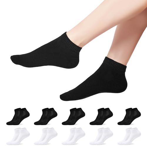 YOUCHAN Sneaker Socken Damen Herren 10 Paar Atmungsaktives Mesh Sportsocken Kurze Halbsocken Baumwollsocken-Schwarz-Weiß 47-50 von YOUCHAN