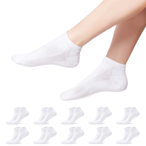 YOUCHAN Sneaker Socken Damen Herren 10 Paar Atmungsaktives Mesh Sportsocken Kurze Halbsocken Baumwollsocken-Weiß 39-42 von YOUCHAN