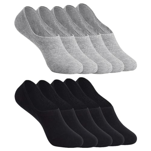 YOUCHAN Sneaker Socken Damen Herren Füßlinge 10 Paar Footies Unsichtbare Kurze No Show Socken Großes Silikonpad Anti Rutsch_Schwarz-Grau_47-50 von YOUCHAN
