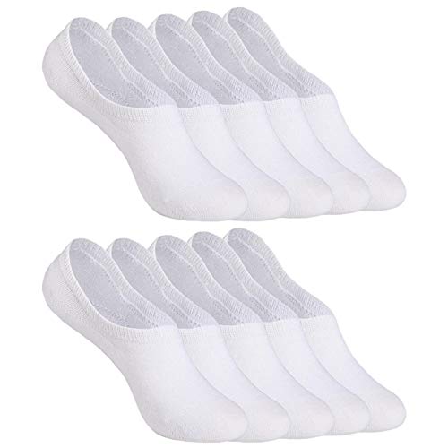 YOUCHAN Sneaker Socken Damen Herren Füßlinge 10 Paar Footies Unsichtbare Kurze No Show Socken Großes Silikonpad Anti Rutsch_Weiß_43-46 von YOUCHAN