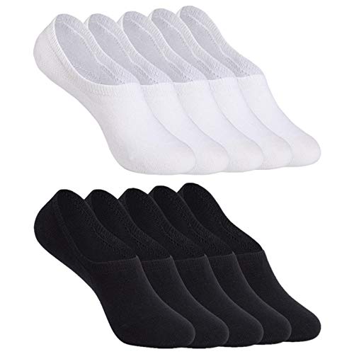 YOUCHAN Sneaker Socken Damen Herren Füßlinge 10 Paar Footies Unsichtbare Kurze No Show Socken Großes Silikonpad Anti Rutsch_Weiß-Schwarz_43-46 von YOUCHAN