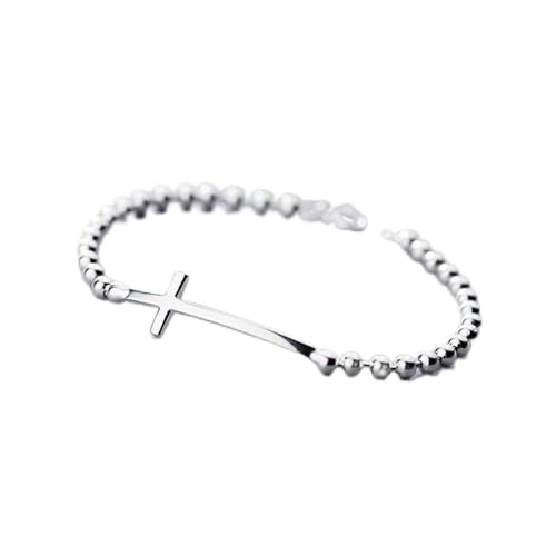 LIUYUYOUGO Damen Charm-Armband,925 Sterling Silber Glänzendes Kreuz Amulett Charme Perlen Kugelkette Mode Exquisite Armreif Einstellbare BFF Lucky Knöchel Armband Für Männer Frauen Ewigkeit Schm von LIUYUYOUGO