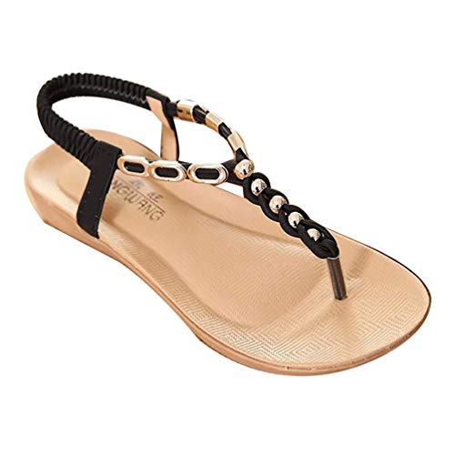 YOUJIA Damen Böhmen Flip Flop Schuhe Strass Wulstige Flache Thong Sandalen von YOUJIA