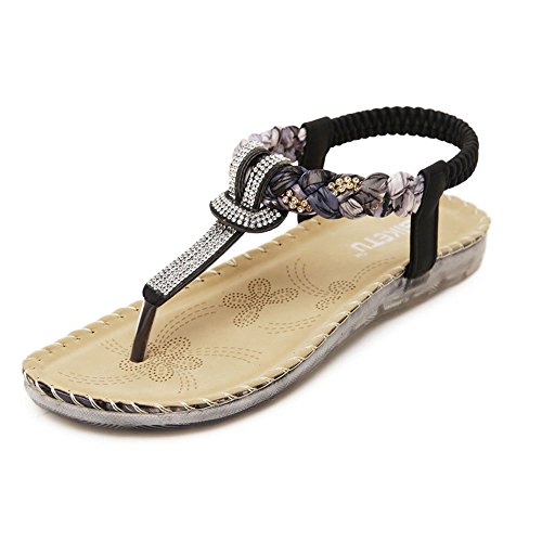 YOUJIA Damen Bohemia Flach Sandalen Dianetten Sommer Pantoletten mit Strass Zehentrenner Strandschuhe Hausschuhe von YOUJIA