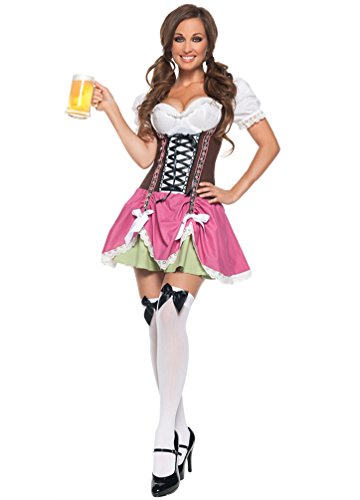 YOUJIA Damen Dirndl Oktoberfest Karneval Kostüm Traditionelles Kleid Halloween Cosplay Trachtenkleid Maid Kostüm (Pink,Eine Größe) von YOUJIA