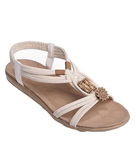 YOUJIA Frauen Casual Peep-Toe Flache Schuhe Römische Slingback Flip Flops Sommer Sandalen (Beige, EU 39/39.5) von youjia