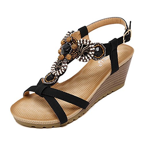 YOUJIA Frauen Casual Peep-Toe Schnalle Schuhe Römische Sandalen Mit Keilabsatz von YOUJIA