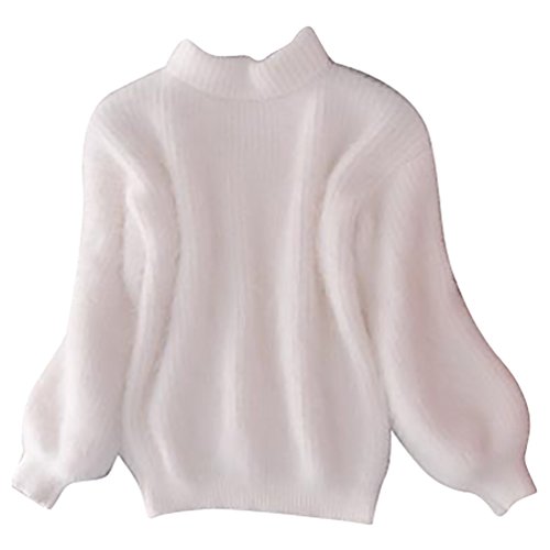 YOUJIA Mohair Strickpullover Stricken Pullover Strick Damen Strickpullis Winterpullover Strickwaren Pullis Laterne Hülse Lose Sweater Frauen Weiß von youjia