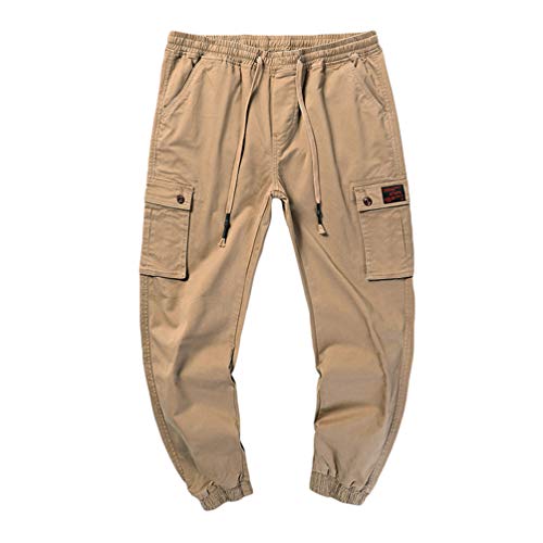 YOUJIAA Herren Cargohosen Einfarbig Übergröße Elastische Taille Multi-Taschen Harem Outdoorhose Jogginghose mit Tunnelzug (Khaki, CN 7XL) von YOUJIAA