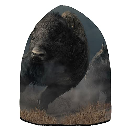 Herren Damen Beanie Mütze Tiere Büffel Bison Beanie Cap Thermo Uhr Cap Unisex Kopfbedeckung Totenkopf Kappe Manschette Hut Wintermützen Mehrfarbig, mehrfarbig, Einheitsgröße von YOUJUNER