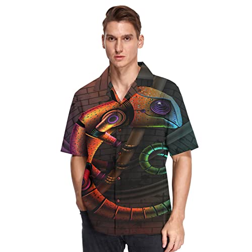 Herren Kurzarm Hawaiihemd Fantasie-Chamäleon-Druck Männer Casual Funky Hawaii Hemd Button Down Urlaub Hemd Reise Shirt Strand Beilaufig Freizeit Hemd von YOUJUNER