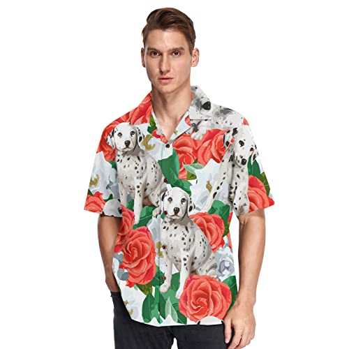 Herren Kurzarm Hawaiihemd Florales Dalmatiner-Muster Männer Casual Funky Hawaii Hemd Button Down Urlaub Hemd Reise Shirt Strand Beilaufig Freizeit Hemd von YOUJUNER