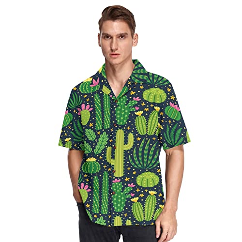 Herren Kurzarm Hawaiihemd Grünes Kaktus-Kakteen-Muster Männer Casual Funky Hawaii Hemd Button Down Urlaub Hemd Reise Shirt Strand Beilaufig Freizeit Hemd von YOUJUNER