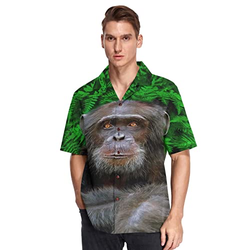 Herren Kurzarm Hawaiihemd Lustiger Gorilla-AFFE Männer Casual Funky Hawaii Hemd Button Down Urlaub Hemd Reise Shirt Strand Beilaufig Freizeit Hemd von YOUJUNER