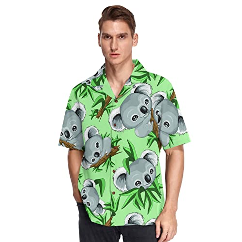 Herren Kurzarm Hawaiihemd Niedlicher Koala-Druck Männer Casual Funky Hawaii Hemd Button Down Urlaub Hemd Reise Shirt Strand Beilaufig Freizeit Hemd von YOUJUNER