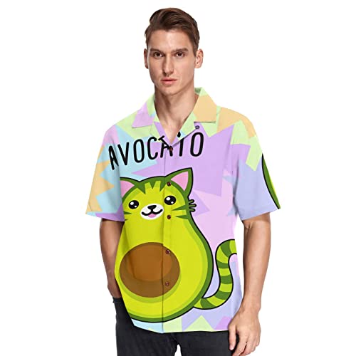 Herren Kurzarm Hawaiihemd Süße Avocado-Katze Männer Casual Funky Hawaii Hemd Button Down Urlaub Hemd Reise Shirt Strand Beilaufig Freizeit Hemd von YOUJUNER