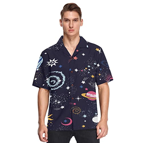 Herren Kurzarm Hawaiihemd Universum Space Star Planet Männer Casual Funky Hawaii Hemd Button Down Urlaub Hemd Reise Shirt Strand Beilaufig Freizeit Hemd von YOUJUNER