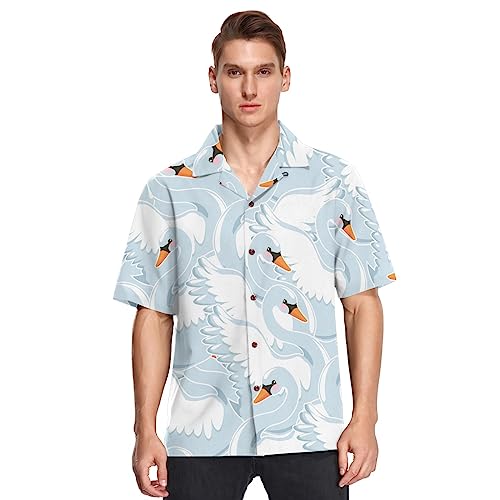Herren Kurzarm Hawaiihemd Weißer Schwan Männer Casual Funky Hawaii Hemd Button Down Urlaub Hemd Reise Shirt Strand Beilaufig Freizeit Hemd von YOUJUNER