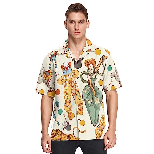 Herren Kurzarm Hawaiihemd Zirkus Clown Männer Casual Funky Hawaii Hemd Button Down Urlaub Hemd Reise Shirt Strand Beilaufig Freizeit Hemd von YOUJUNER