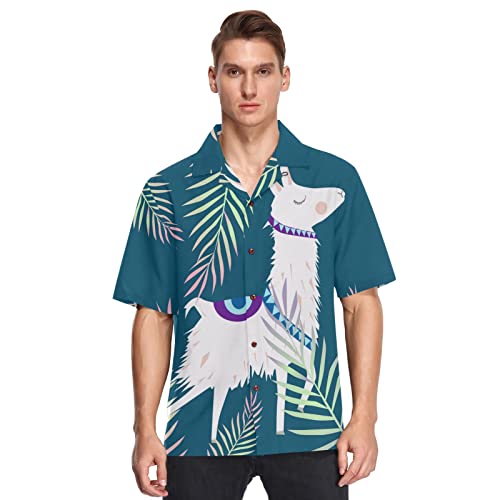 Herren Kurzarm Hawaiihemd süßer Lama-Alpaka-Dekor Männer Casual Funky Hawaii Hemd Button Down Urlaub Hemd Reise Shirt Strand Beilaufig Freizeit Hemd von YOUJUNER