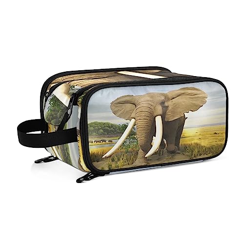 Kulturbeutel Afrika-Elefant-Druck Große Kosmetiktasche Kulturtasche Waschtasche Make Up Tasche Waschbeutel Schminktasche für Damen Mädchen von YOUJUNER