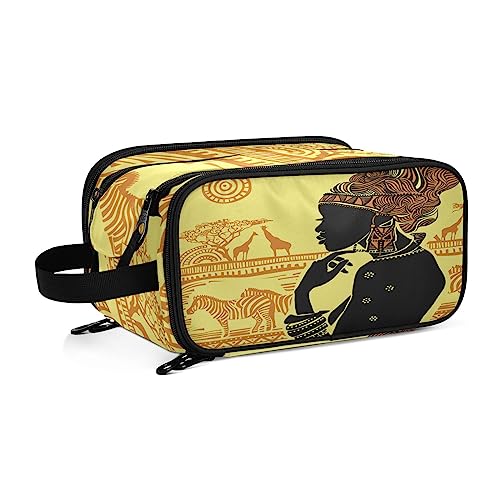 Kulturbeutel Afrikanische Schwarze Frau Große Kosmetiktasche Kulturtasche Waschtasche Make Up Tasche Waschbeutel Schminktasche für Damen Mädchen von YOUJUNER