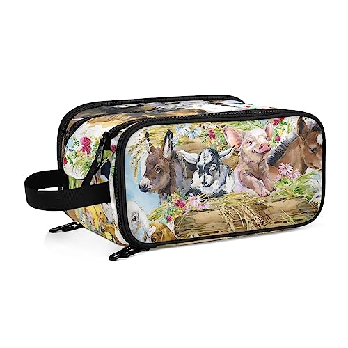 Kulturbeutel Bauernhöfe Tier Pferd Schwein Schaf Große Kosmetiktasche Kulturtasche Waschtasche Make Up Tasche Waschbeutel Schminktasche für Damen Mädchen von YOUJUNER