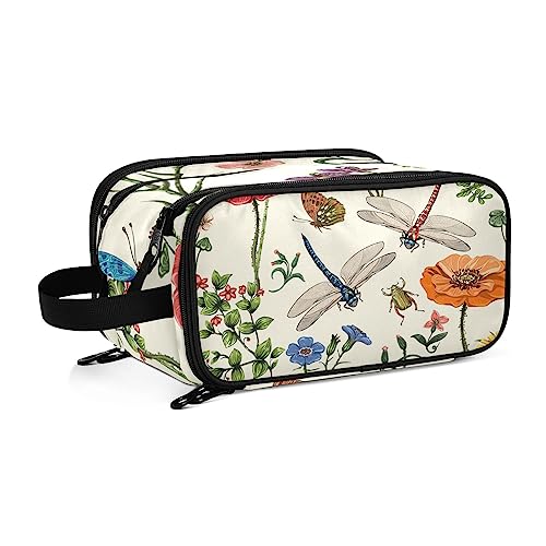 Kulturbeutel Blume Libelle Schmetterling Große Kosmetiktasche Kulturtasche Waschtasche Make Up Tasche Waschbeutel Schminktasche für Damen Mädchen von YOUJUNER